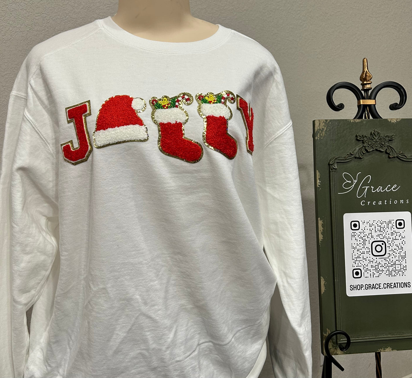 "Joy" Chenille Letter Patch Sweatshirt - Women's