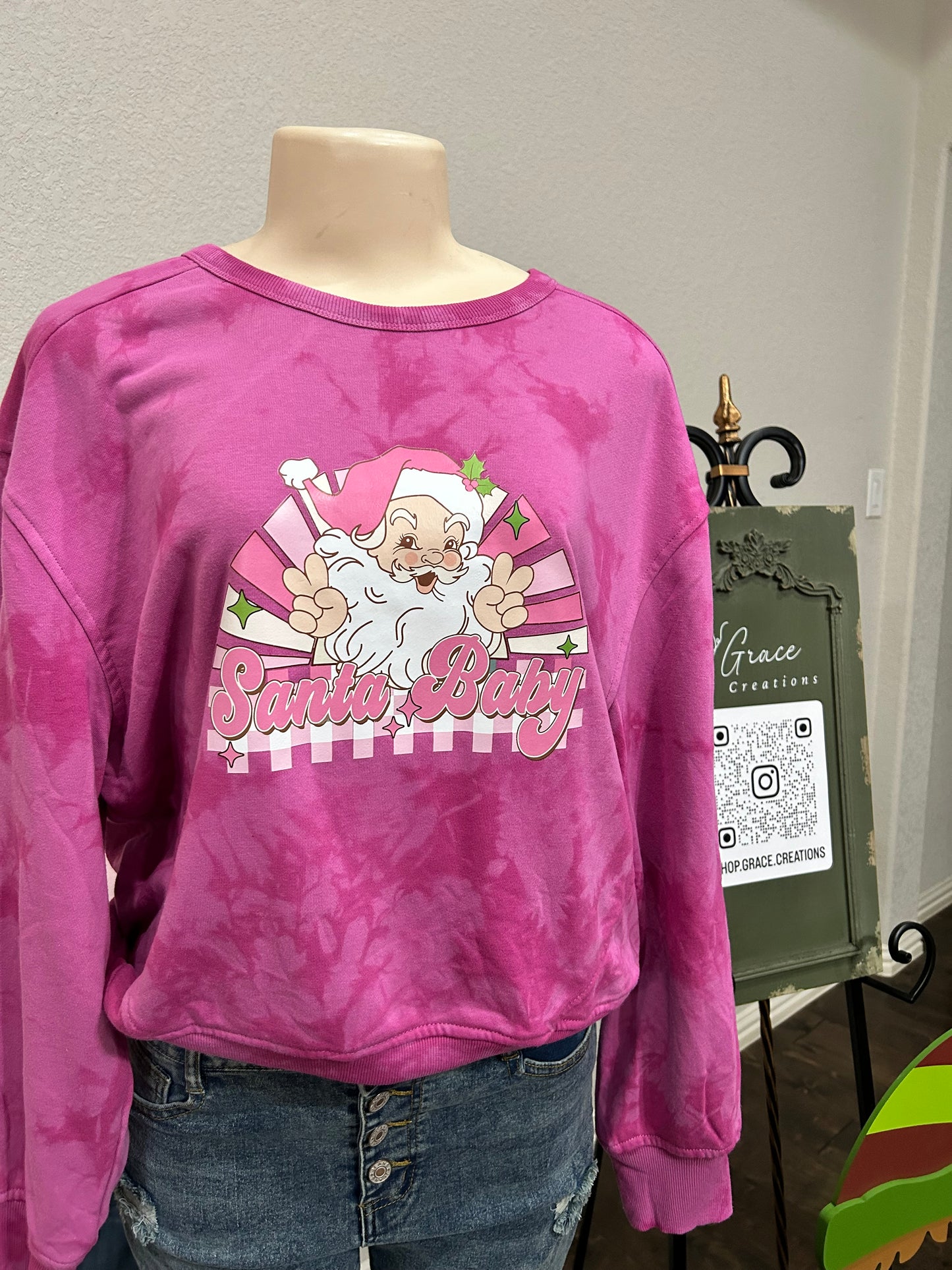 Santa Baby Graphic Pink Sweatshirt - Women's